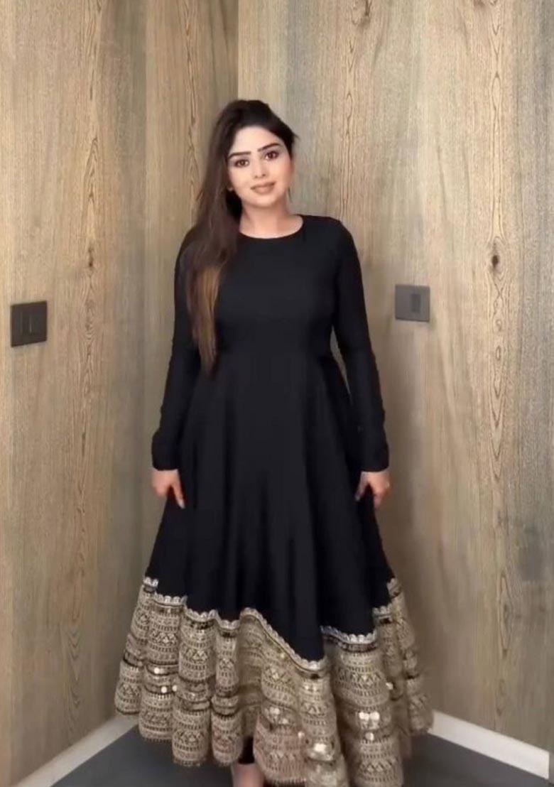 Black Embroidery Silk Salwar Kameez - Indya