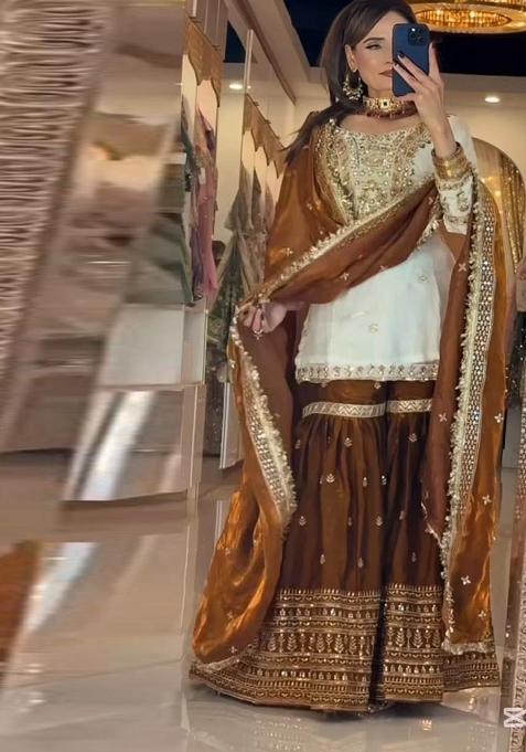 White Embroidery Silk Salwar Kameez