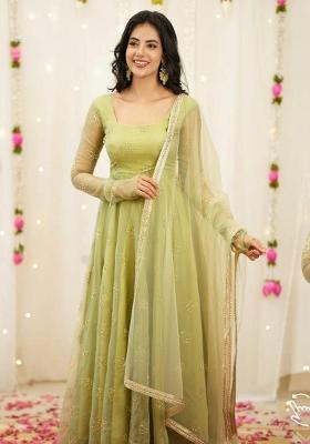 Green Embroidery Tabby Organza Salwar Kameez