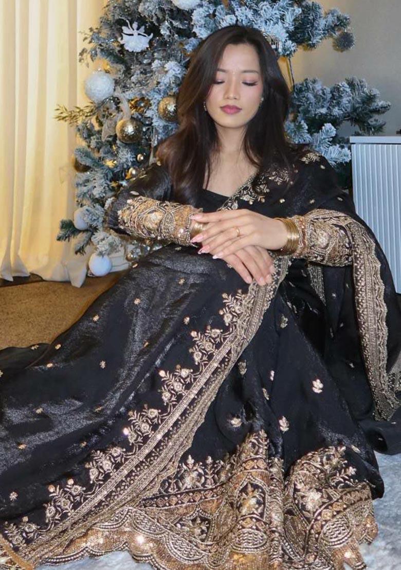 Black Embroidery Georgette Salwar Kameez - Indya