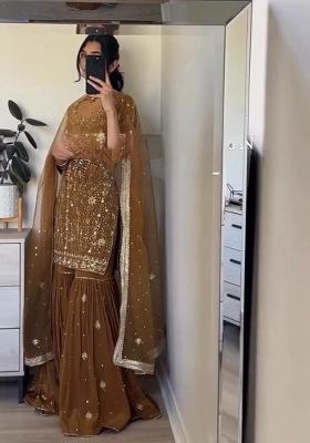 Brown Embroidery Georgette Salwar Kameez