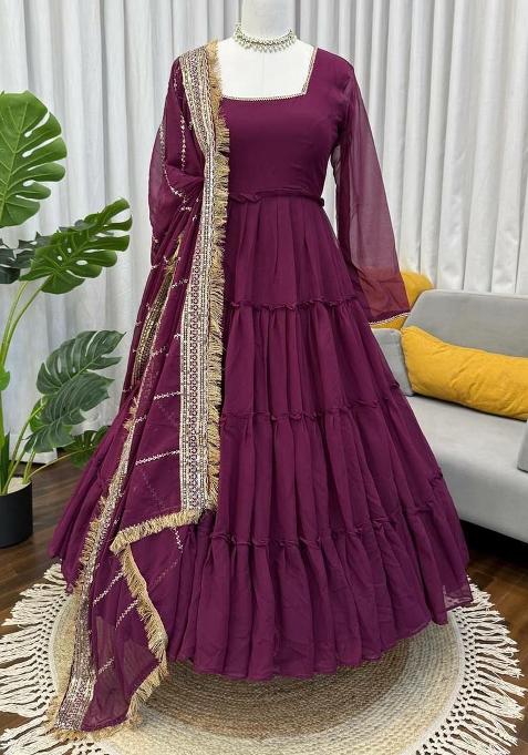 Purple Embroidery Georgette Salwar Kameez