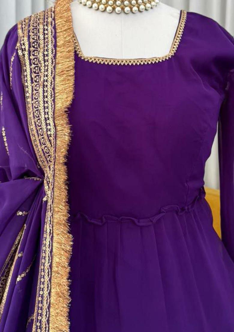 Blue Embroidery Georgette Salwar Kameez - Indya