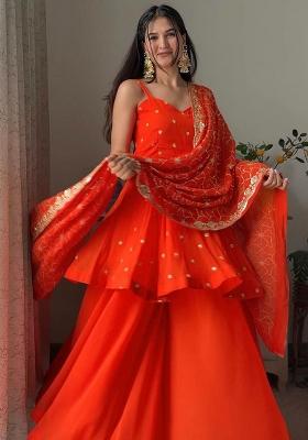 Orange Embroidery Georgette Salwar Kameez