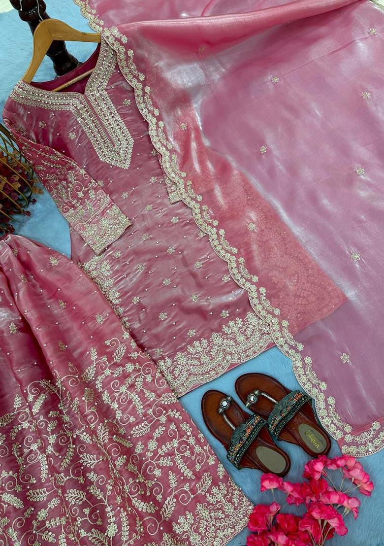 Pink Embroidery Pur Jimmy Choo Salwar Kameez - Indya