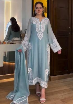 Blue Embroidery Silk Salwar Kameez