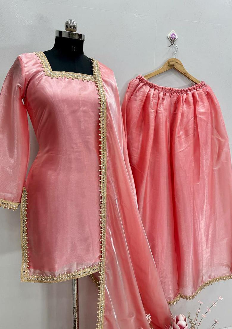 Pink Embroidery Silk Salwar Kameez - Indya