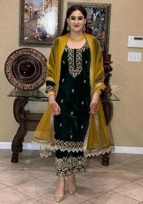 Green Embroidery Velvet Salwar Kameez