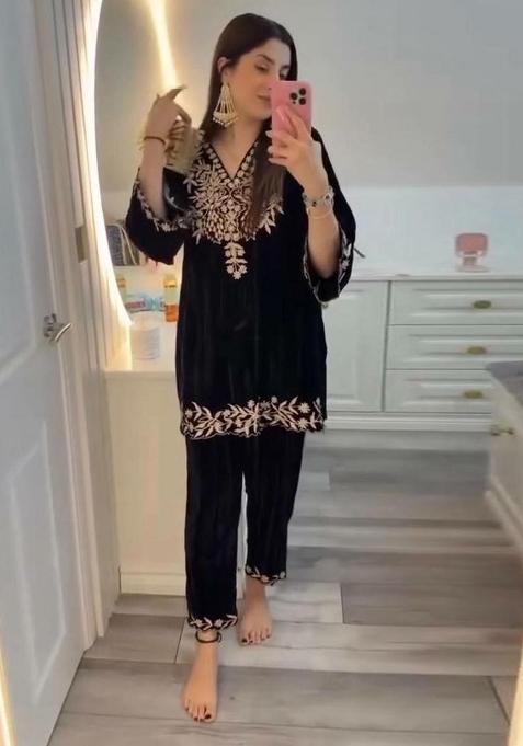 Black Embroidery Velvet Salwar Kameez