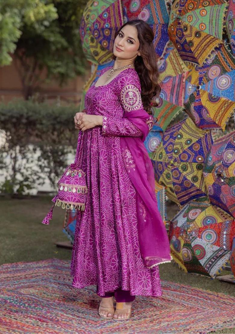 Rani Pink Embroidery Chinon Kurti Set - Indya