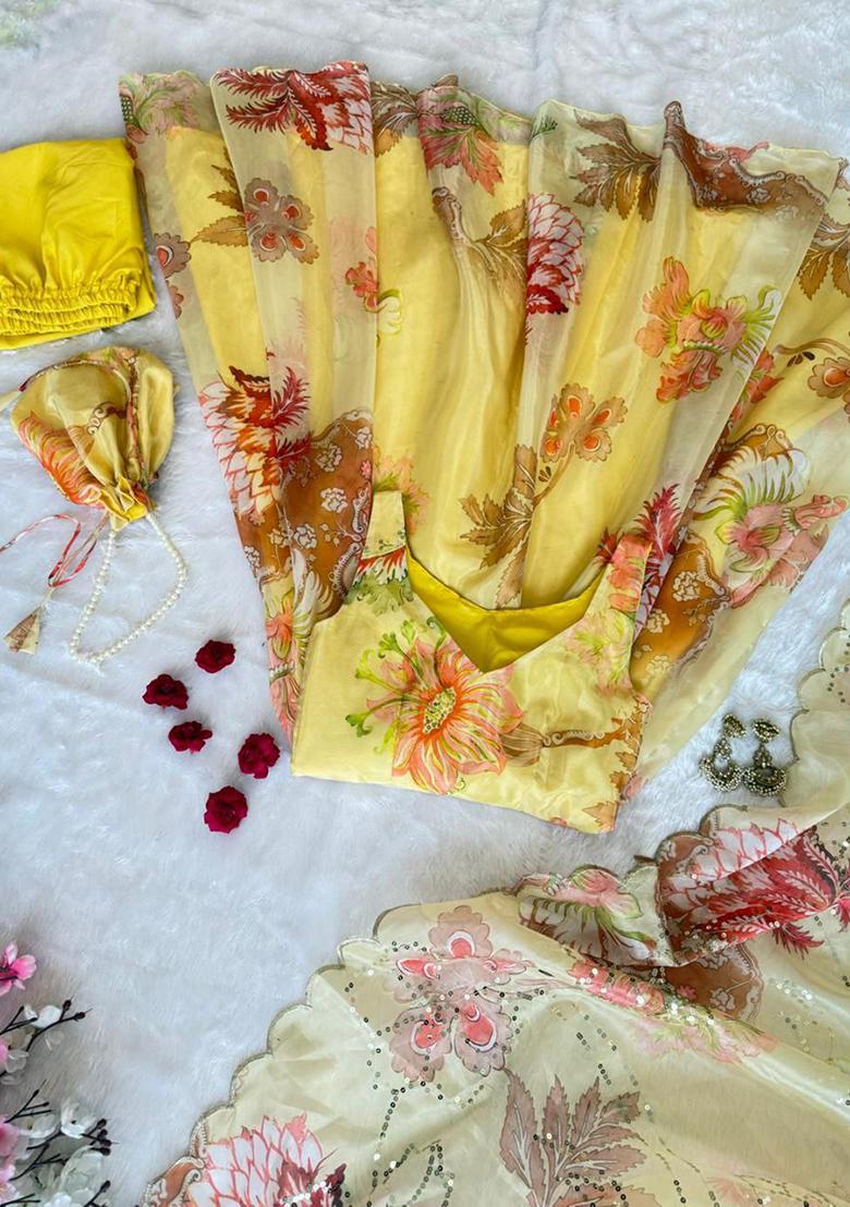 Yellow Embroidery Silk Kurti Set - Indya