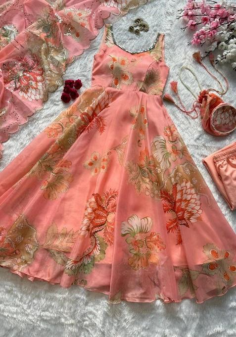 Pink Embroidery Silk Kurti Set