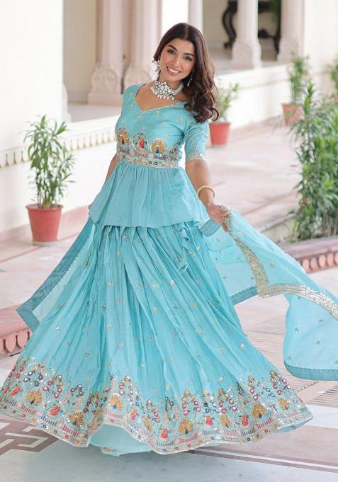 Blue Embroidery Gold Crush Kurti Set