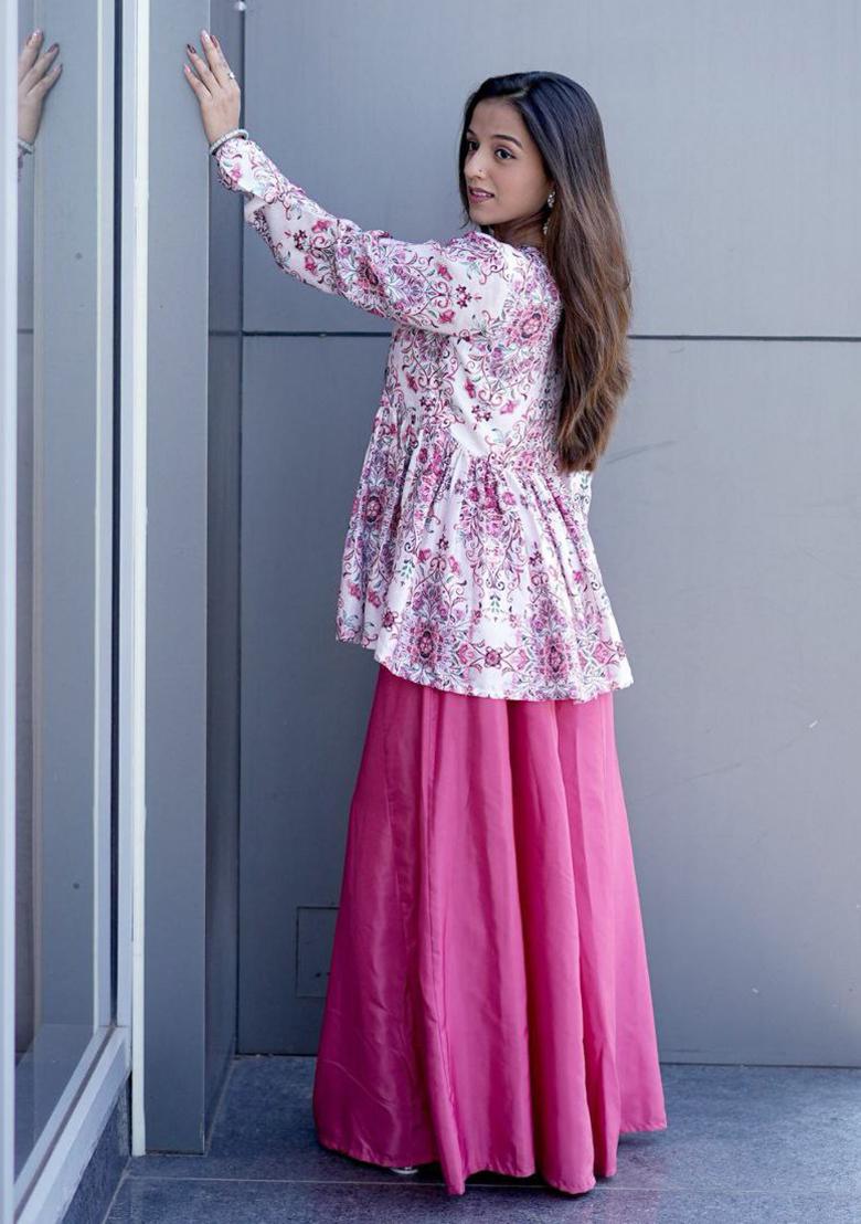 White Embroidery Modal Sartin Kurti Set - Indya