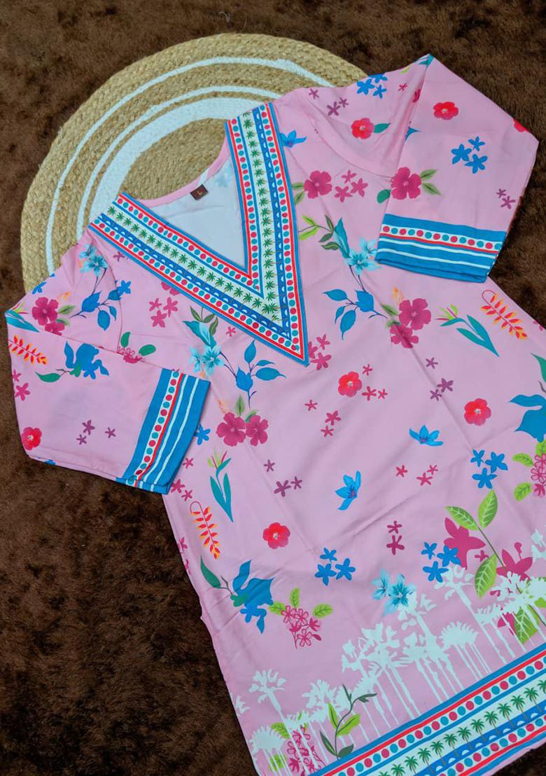 Pink Embroidery Viscose Reyon Kurti Set - Indya