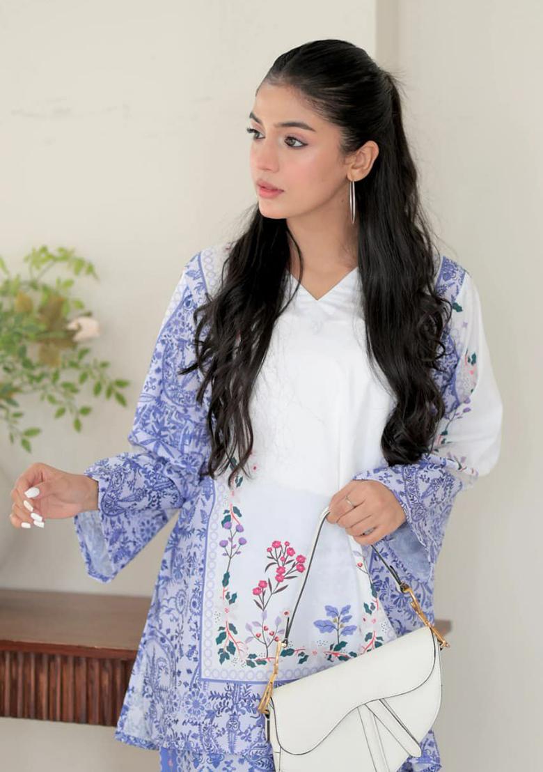 Blue Embroidery Viscose Reyon Kurti Set - Indya