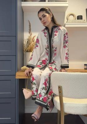 White Embroidery Viscose Reyon Kurti Set