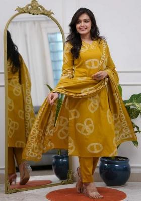 Yellow Embroidery Viscose Chanderi Kurti Set