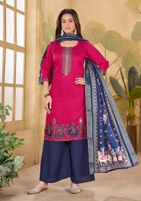 Pink Embroidery Silk Kurti Set