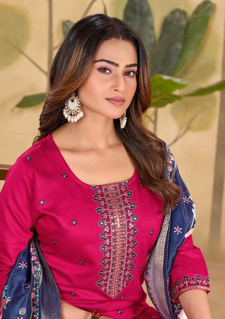 Pink Embroidery Silk Kurti Set - Indya
