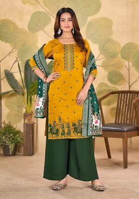 Yellow Embroidery Silk Kurti Set