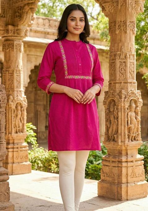 Pink Embroidery Heavy Rayon Kurti Set
