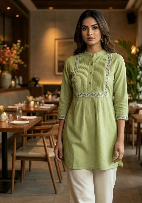 Green Embroidery Heavy Rayon Kurti Set