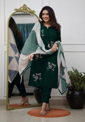 Green Embroidery Viscose Reyon Kurti Set