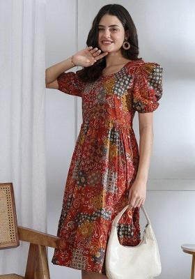 Red Embroidery Cotton Kurti Set