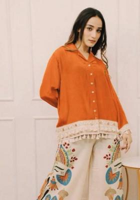 Orange Embroidery Rayon Kurti Set