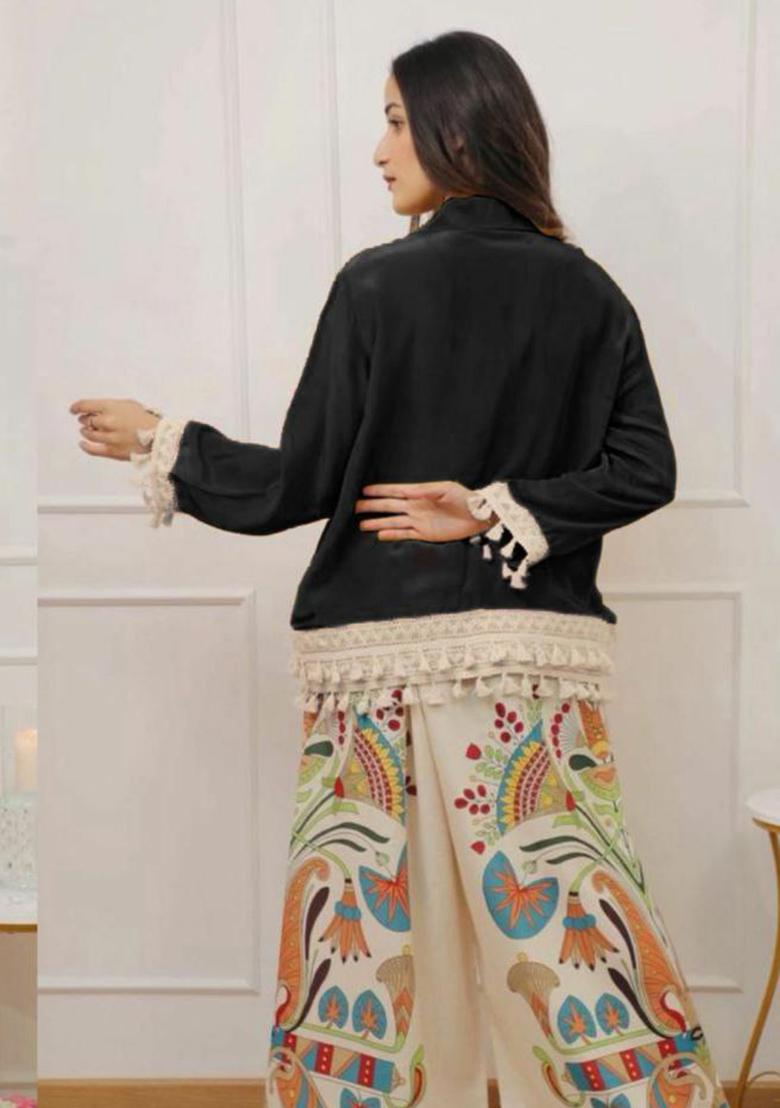 Black Embroidery Rayon Kurti Set - Indya