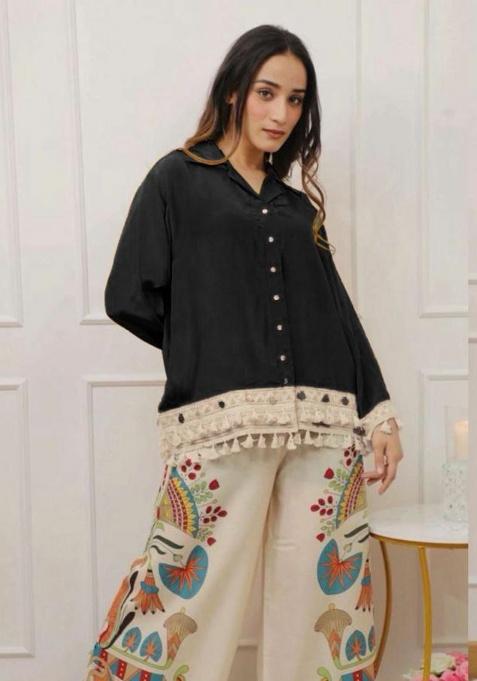 Black Embroidery Rayon Kurti Set