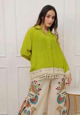 Green Embroidery Rayon Kurti Set