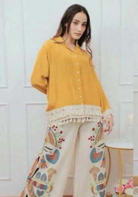 Yellow Embroidery Rayon Kurti Set