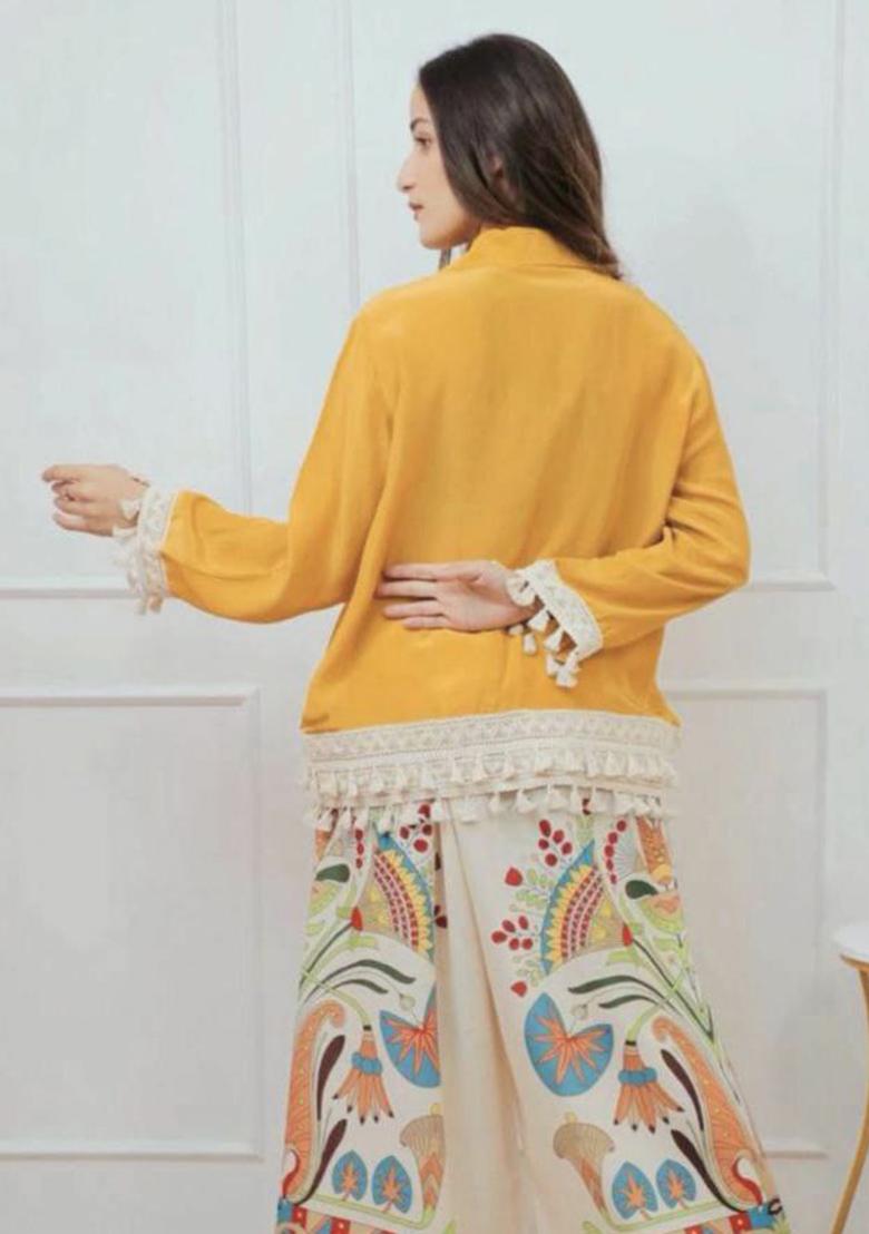 Yellow Embroidery Rayon Kurti Set - Indya