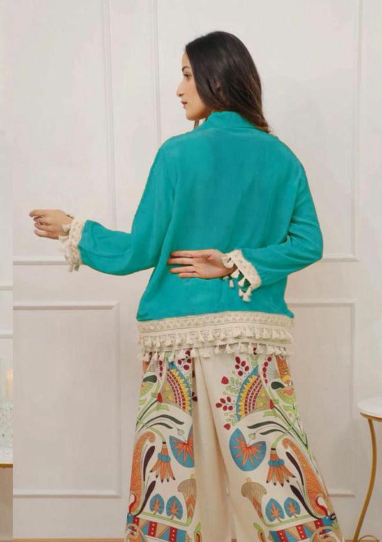 Blue Embroidery Rayon Kurti Set - Indya