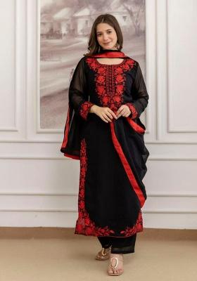 Black Embroidery Georgette Kurti Set