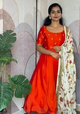 Red Embroidery Silk Kurti Set