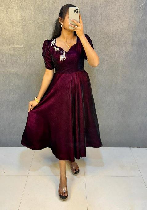 Red Embroidery Velvet Kurti Set