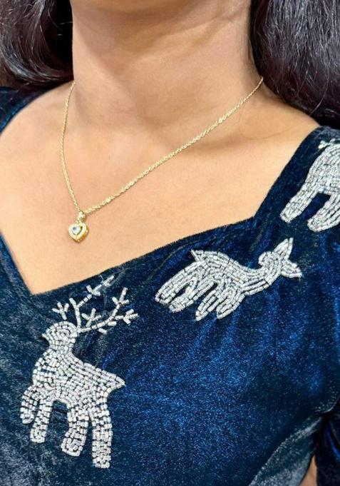 Blue Embroidery Velvet Kurti Set