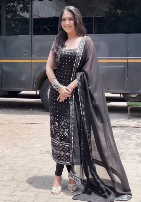 Black Sequence Work Georgette Suit