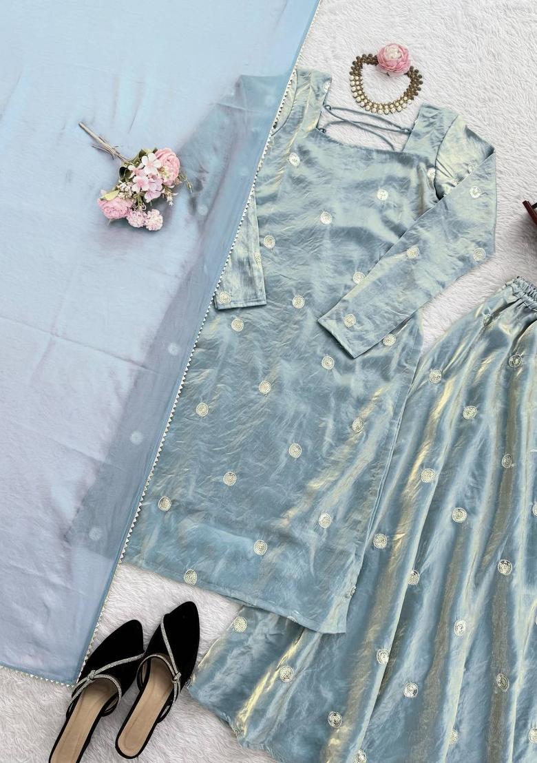 Black Embroidery Velvet Kurti Set - Indya