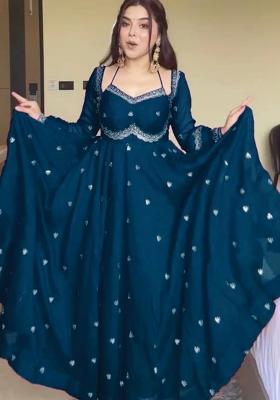 Teal Blue Sequence Work Georgette Anarkali Set