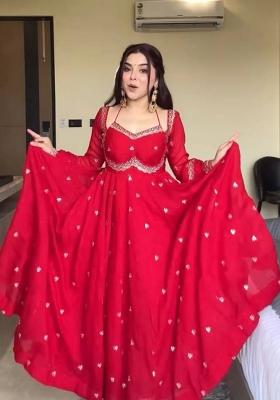 Red Sequence Work Georgette Anarkali Set