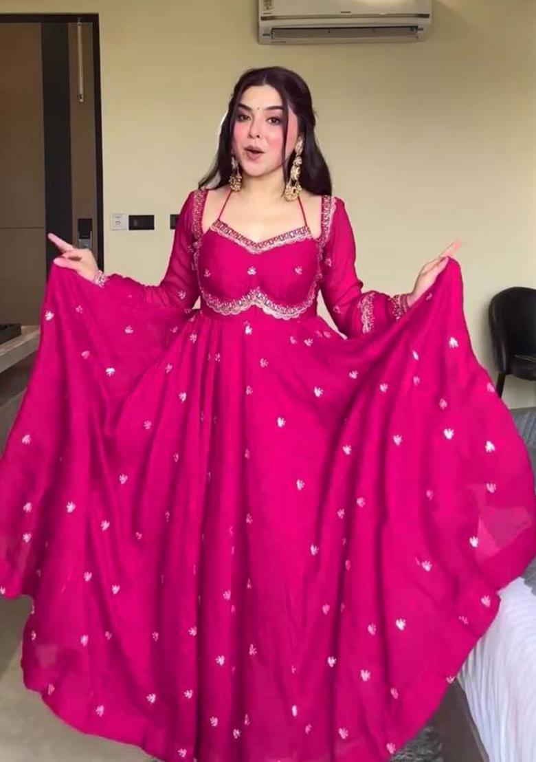 Rani Pink Sequence Work Georgette Anarkali Set - Indya
