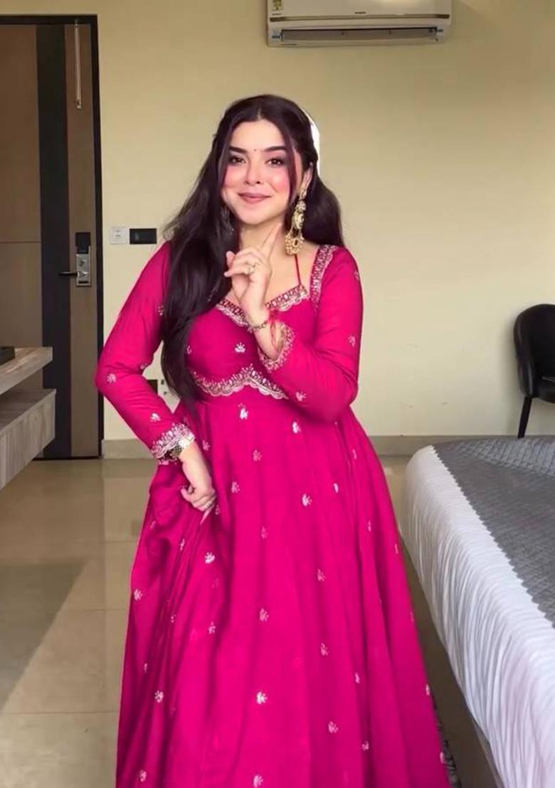 Rani Pink Sequence Work Georgette Anarkali Set - Indya