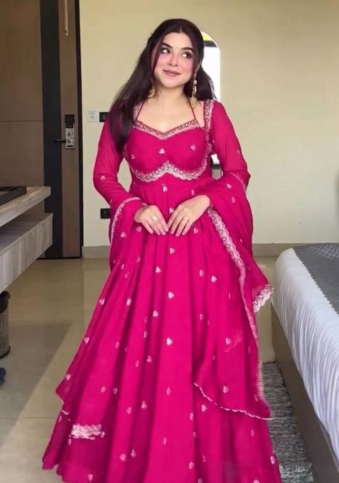 Rani Pink Sequence Work Georgette Anarkali Set
