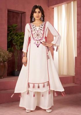 Off White Thred And Real Mirror Rayon Co Ord Set