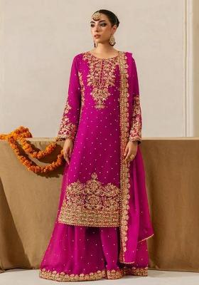 Rani Pink Sequence Work Georgette Sharara Dress