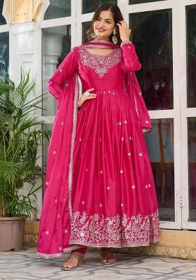 Pink Sequence Work Silk Anarkali Set